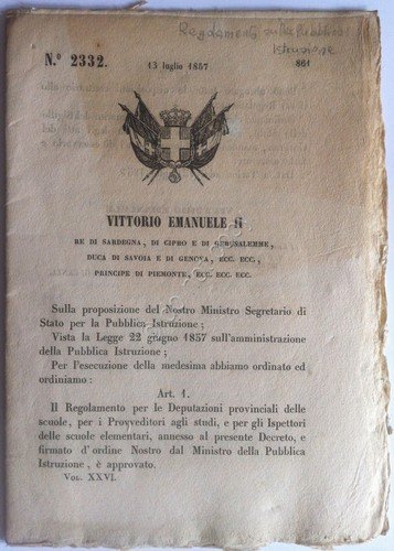 Regno di Sardegna 1857 - Regio Decreto 2332 - Regolamento … | Immagine principale