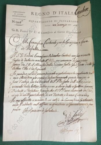 Regno Napoleonico 1807 - Lettera Autografo G. B. Fabris - …