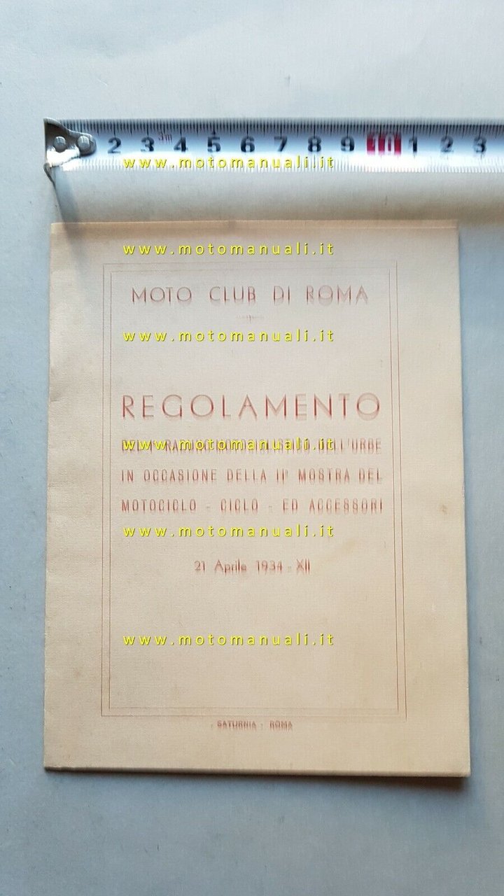 Regolamento 1° Raduno Motociclistico Roma 1934 depliant anteguerra originale