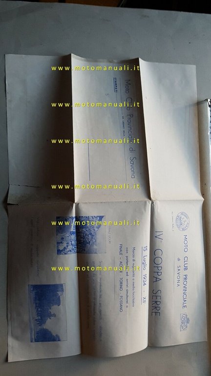 Regolamento Gara Regolarità IV Coppa Serre Savona 1934 depliant anteguerra