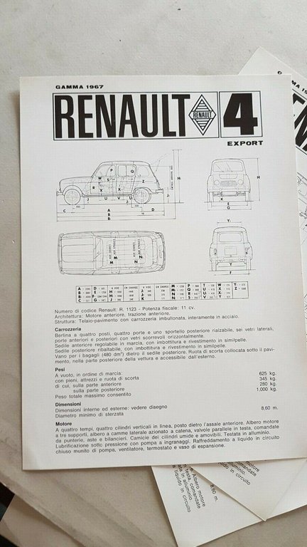 Renault 4 lotto 3 schede tecniche cartella stampa 1967 originali …