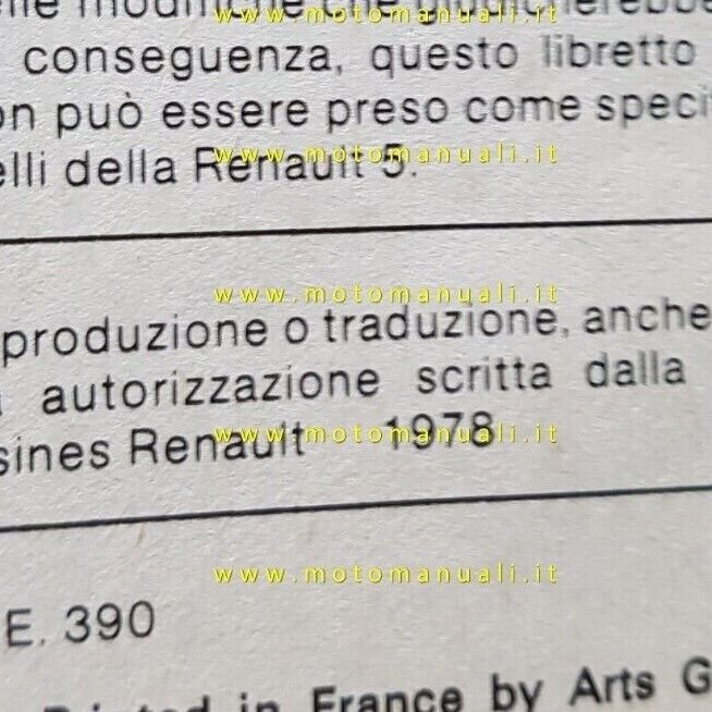 Renault 5 modelli 1978 Manuale Uso Manutenzione Libretto originale italiano