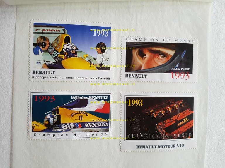 Renault ELF Formula 1 1993 serie francobolli commemorativi vittoria Prost