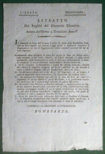 Repubblica Cisalpina - Milano 1797 - Pagamento de debiti nazionali … | Immagine principale