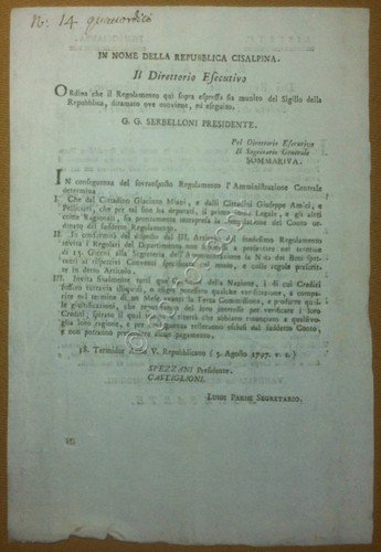 Repubblica Cisalpina - Milano 1797 - Pagamento de debiti nazionali …