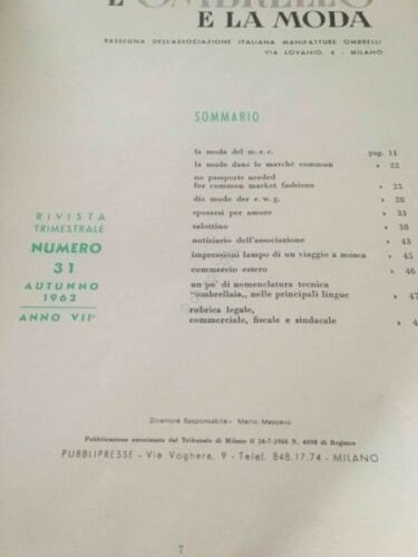Rivista L'ombrello e la Moda ombrello moda pubblicità N 31 …