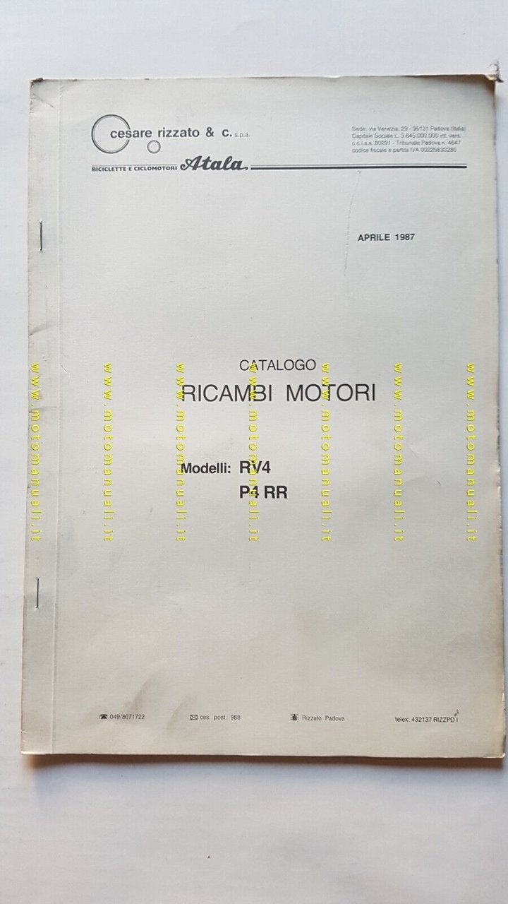 Rizzato motori 50 RV4 -P4 RR 1987 catalogo ricambi originale …