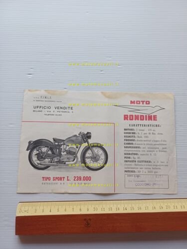 Rondine 125 Turismo - 125 Sport 1953 depliant italiano originale