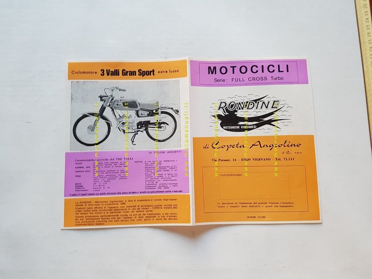 Rondine Copeta 50 3 Valli Gran Sport-Full Cross 1970 depliant …