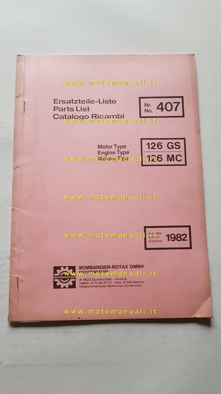 ROTAX 126 GS-MC 1982 catalogo ricambi MOTORE originale Engine Parta …