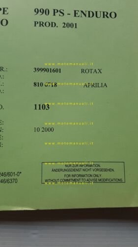 Rotax motore 990 PS Enduro Aprilia 2001 catalogo ricambi originale