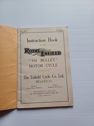 Royal Enfield 350 Bullet 1950 manuale uso manutenzione originale inglese