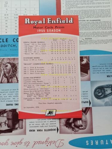 Royal Enfield produzione modelli 1954 depliant inglese originale