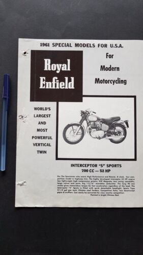 Royal Enfield produzione modelli USA 1961 depliant INGLESE moto originale