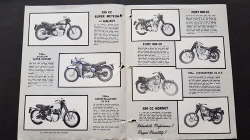 Royal Enfield produzione modelli USA 1961 depliant INGLESE moto originale