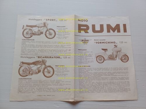 RUMI produzione modelli moto 1954-55 depliant italiano originale