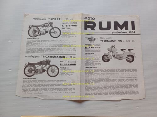 RUMI produzione modelli moto 1954 depliant italiano originale