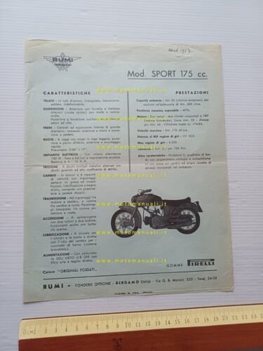 RUMI Sport 175 1953 depliant italiano originale