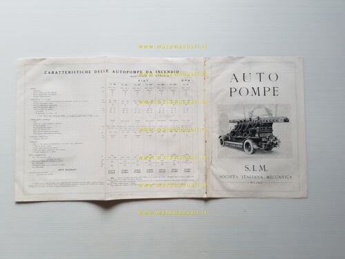 S.I.M. Autocarri Autopompe Pompieri 1926 depliant italiano originale