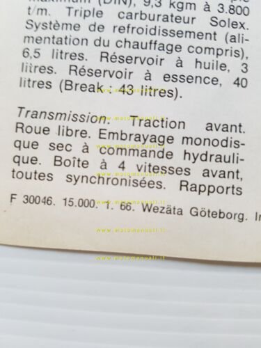 Saab 850 Speciale 1966 depliant originale francese