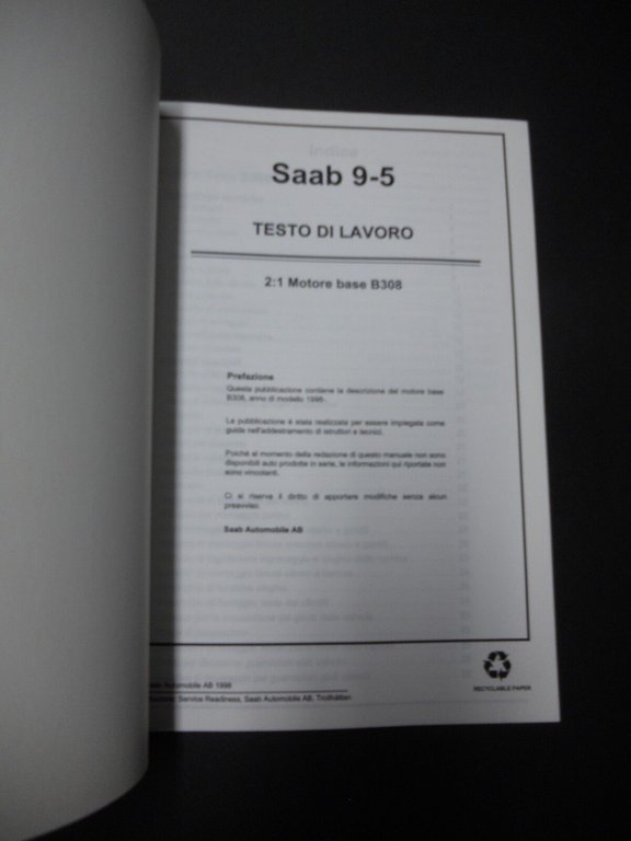 Saab 9-5 1998 manuale officina motore caratterist. tecniche ITALIANO originale