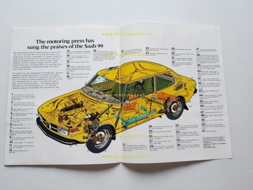 Saab 99 L 1972-73 depliant originale inglese