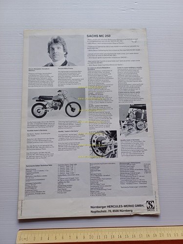 Sachs 250 MX Cross 1977 depliant originale inglese tedesco