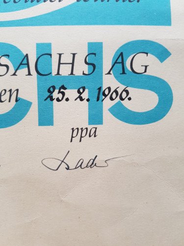 Sachs attestato partecipazione corso formazione 1966 originale tedesco