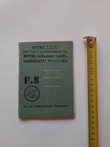 Sachs Motore Ausiliario Bicicletta 1932 manuale uso ITALIANO originale
