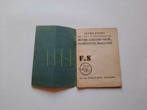 Sachs Motore Ausiliario Bicicletta 1932 manuale uso ITALIANO originale