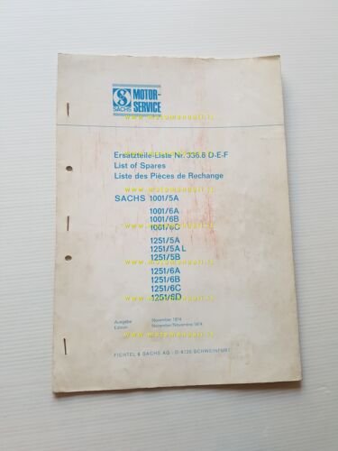 Sachs MotorI 100-125 1001\5-6A -1251\5-6 A-B-C-D 1974 catalogo ricambi originale