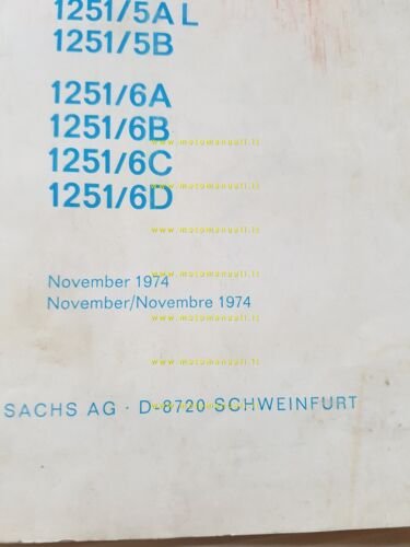 Sachs MotorI 100-125 1001\5-6A -1251\5-6 A-B-C-D 1974 catalogo ricambi originale