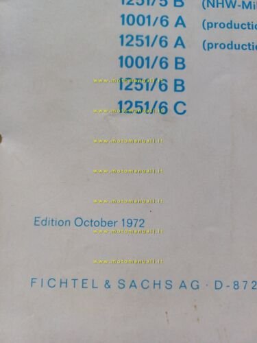 SACHS motori 100-125 5-6 V 1972 manuale officina INGLESE originale
