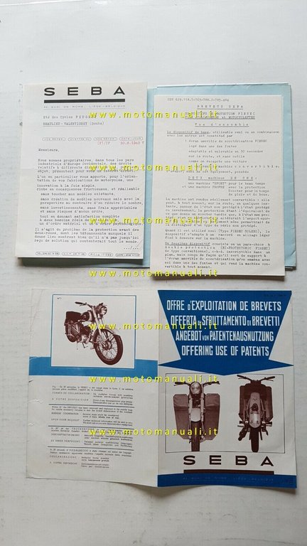 SEBA offerta brevetto protezione moto 1960 + depliant originale brochure