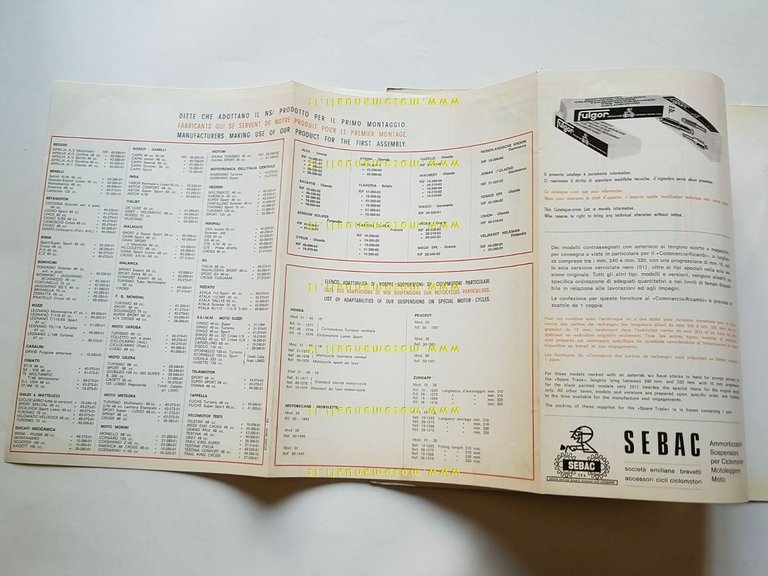 SEBAC catalogo ammortizzatori moto ciclomotori anni 70 originale