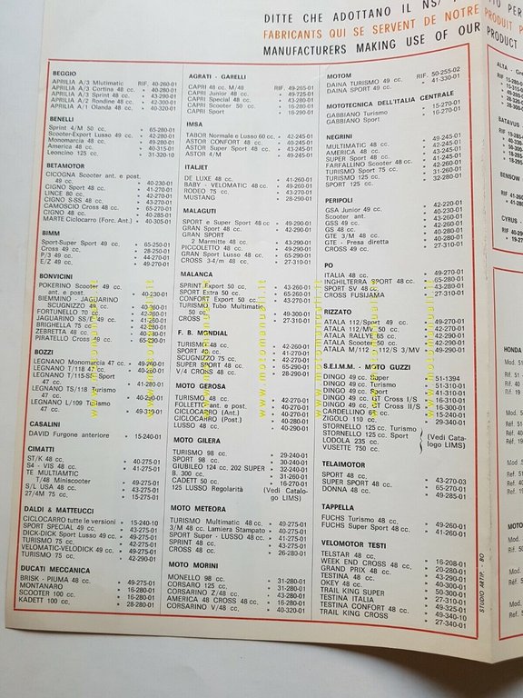 SEBAC catalogo ammortizzatori moto ciclomotori anni 70 originale