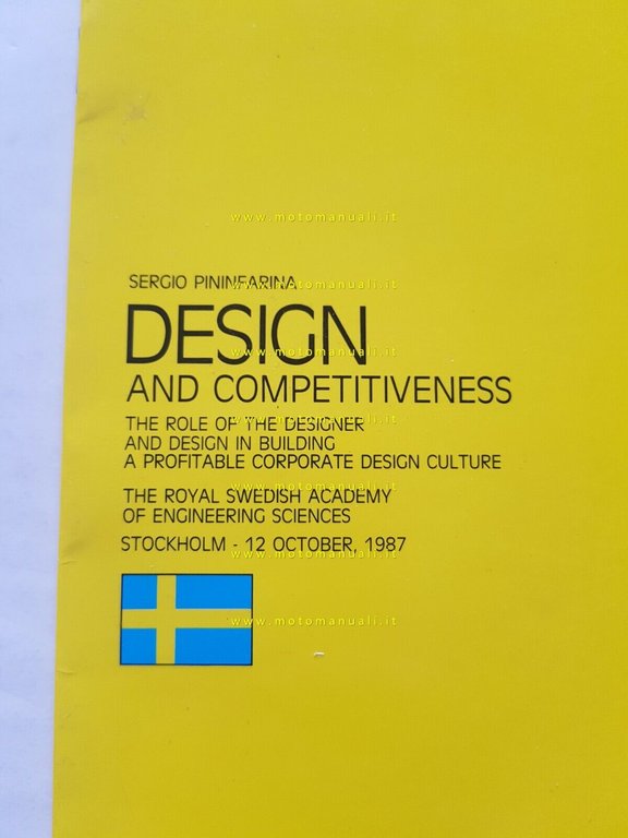 Sergio Pininfarina Design presentazione Accademia Svezia 1987 opuscolo originale
