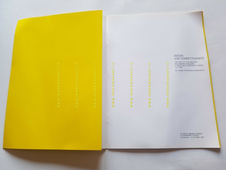 Sergio Pininfarina Design presentazione Accademia Svezia 1987 opuscolo originale