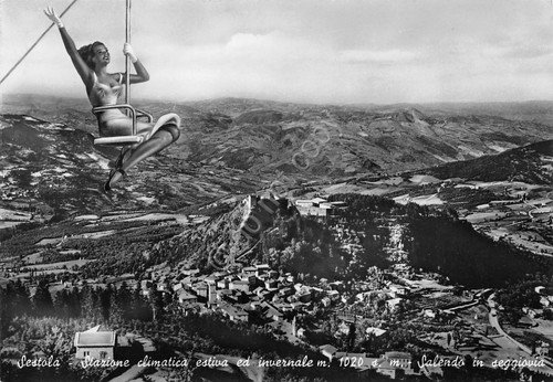 Sestola panorama salendo in seggiovia animata 1957 cartolina | Immagine principale