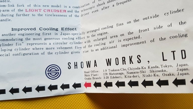 SHOWA Cruiser 250 - 125 1957 depliant MOTO brochure originale …