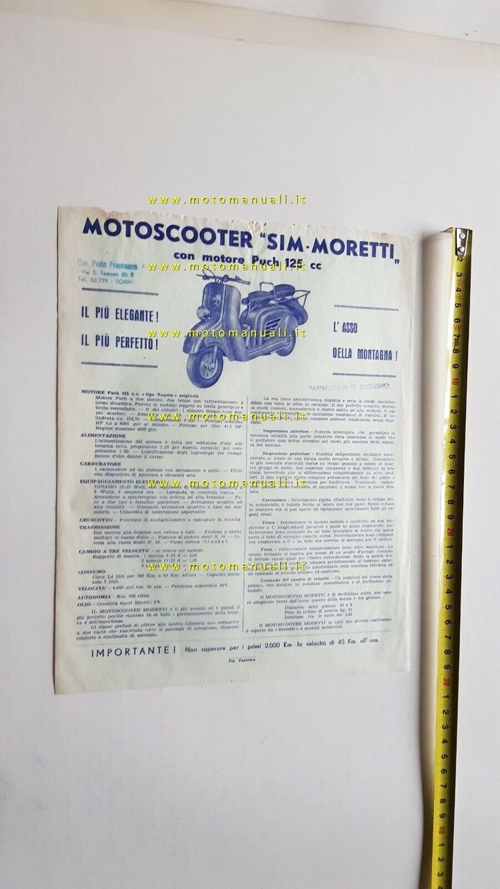 SIM Moretti Puch 125 Scooter 1950 depliant originale brochure