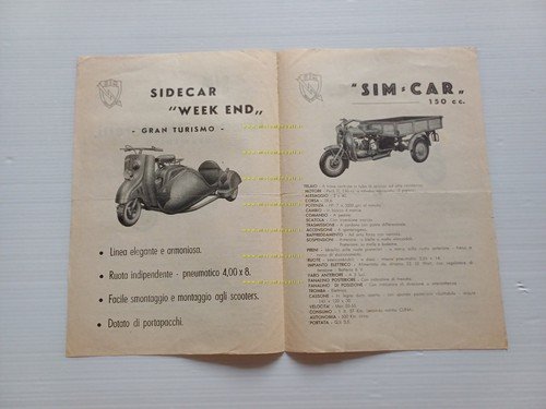 SIM Moretti scooter 125 Gran Lusso-Sidecar Weekend-Simcar motore Puch depliant