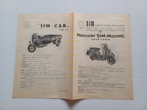 SIM Moretti scooter 125 Gran Lusso-Sidecar Weekend-Simcar motore Puch depliant