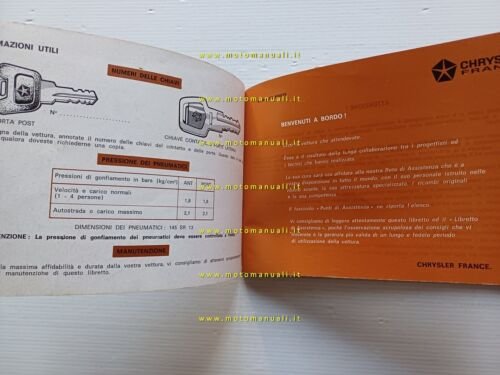 Simca Chrysler Horizon manuale uso manutenzione originale italiano