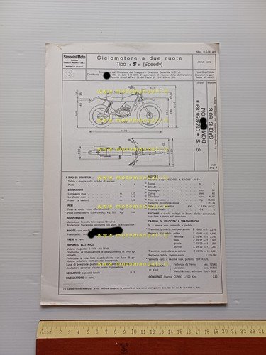 Siminini Speed S 50 5V Sachs 1976 scheda omologazione DGM …