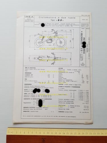 Simonini 50 Speedy 1978 scheda omologazione DGM Facsimile originale