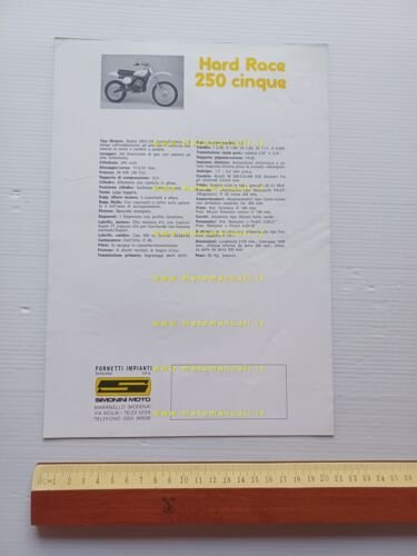 Simonini Hard Race 250 Cinque Cross 1977 depliant originale italiano