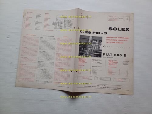 Solex carburatore C.28 PIB 3 Fiat 600 D 1969 catalogo …