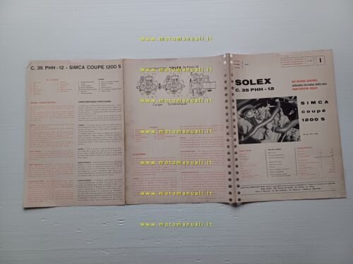Solex carburatore C.35 PHH.12 Simca Coup 1200 S 1969 catalogo …