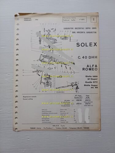 Solex carburatore C.40 DDH3 Alfa Romeo Giulia Super 1968 catalogo …